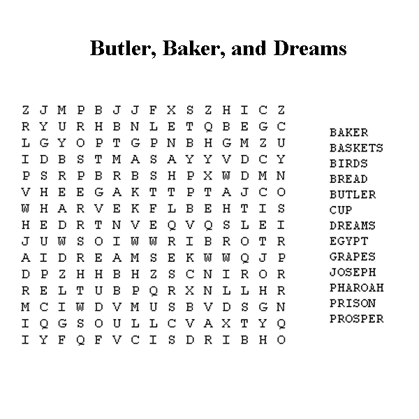 Butler Baker and Two Dreams Word Search