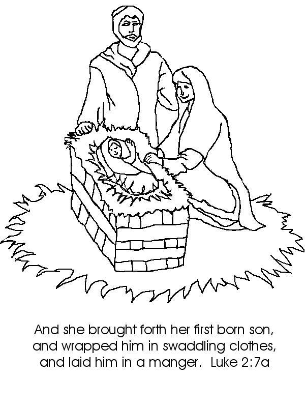 The Birth of Jesus Coloring Page with Luke chapter 2 and verse 7