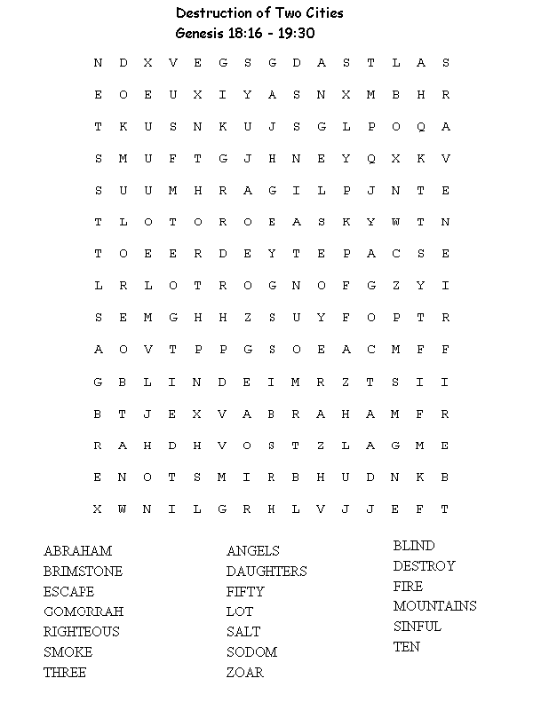 Destruction of Two Cities of Sodom and Gomorrah Word Search