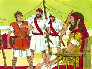 He took David to a large tent where inside sat King Saul
on his royal throne