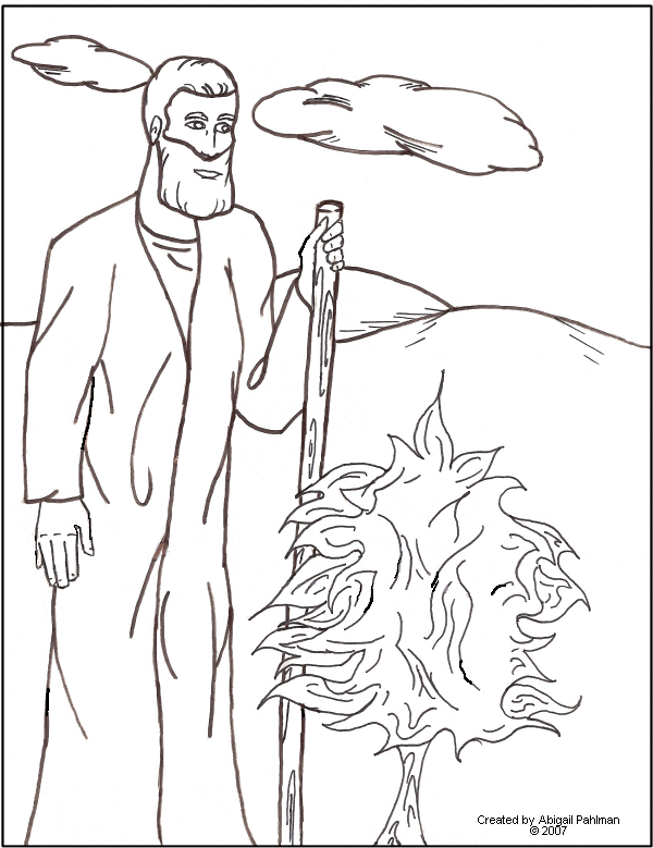 Moses and the Burning Bush that Did Not Burn Coloring Page