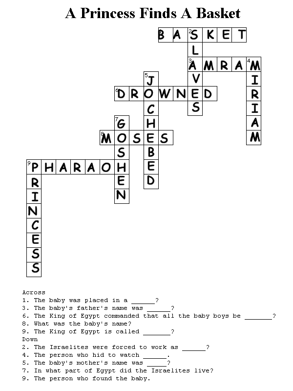 A Princess Finds a Basket Crossword Puzzle Answer Key