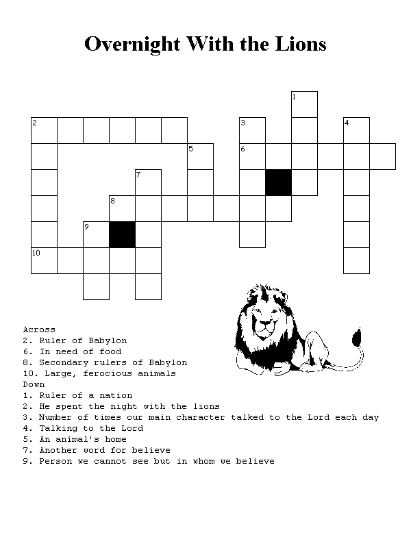 Daniel in the Lions Den Crossword Puzzle