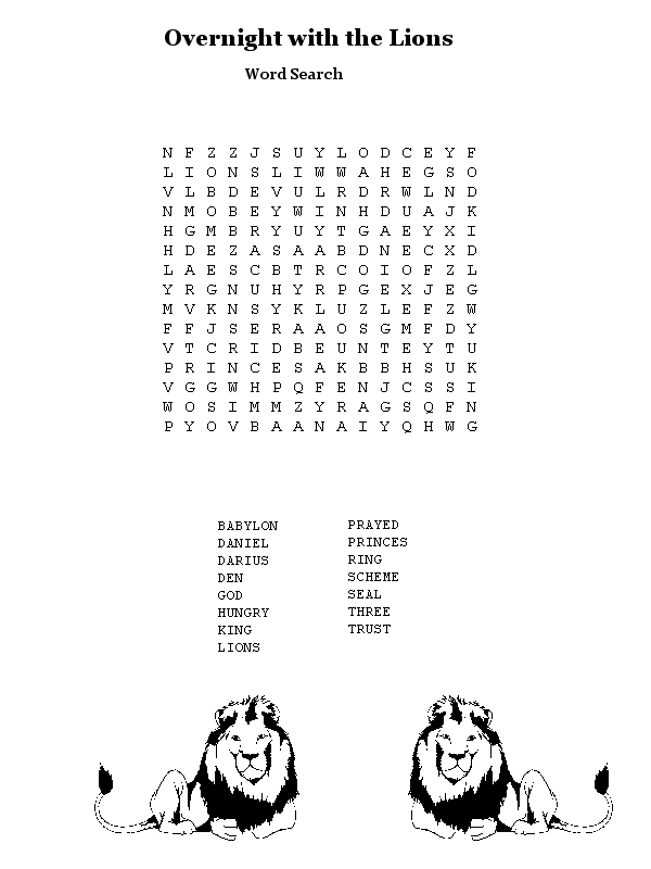 Daniel in the Lions Den Wordsearch