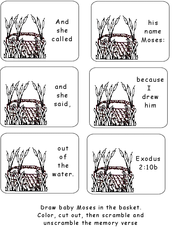 Exodus 2 verse 10b Memory Verse Cut and Scramble
