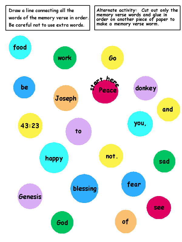 Fear Not Genesis 43 23 Memory Verse Activity