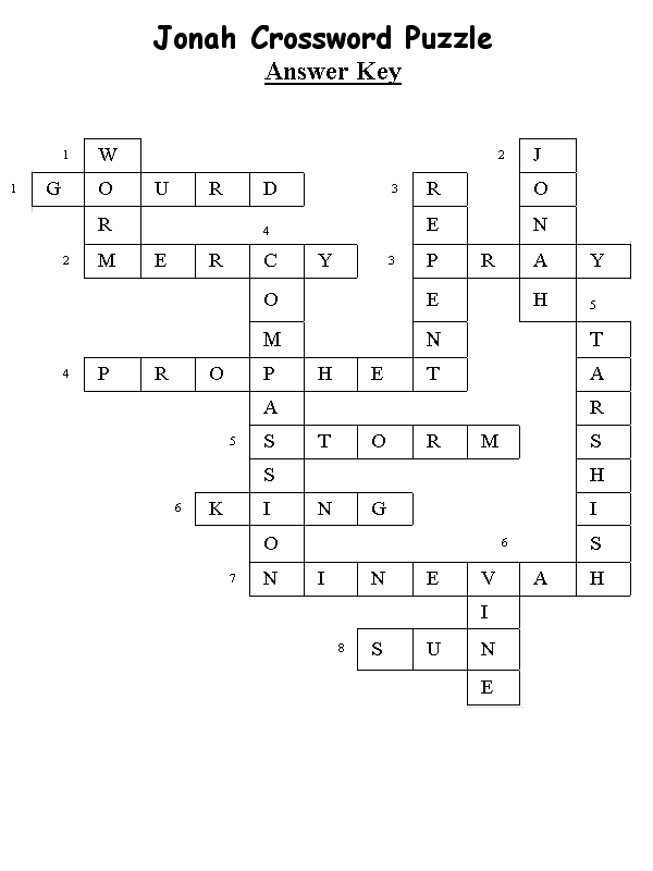 Jonah My Poor Gourd Crossword Puzzle Answer Key