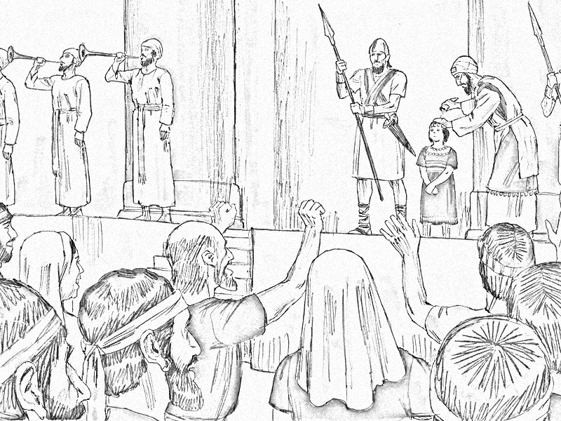 Jehoiada crowns the boy Joash as king