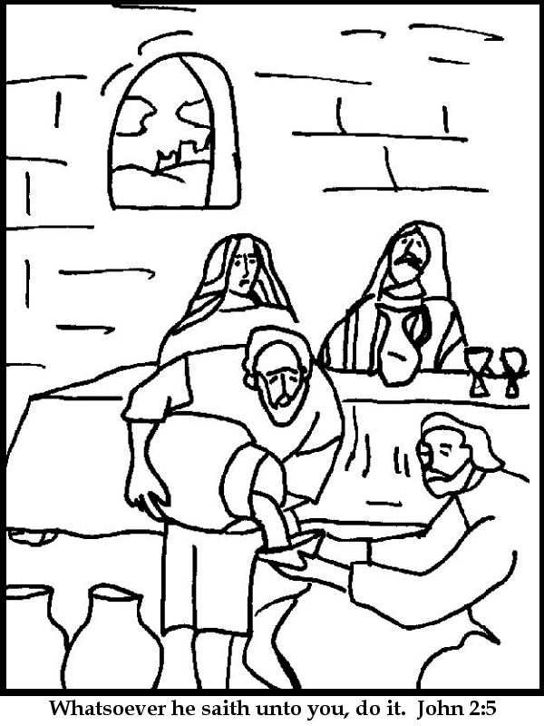 Jesus Turns Water into Wine Coloring Page