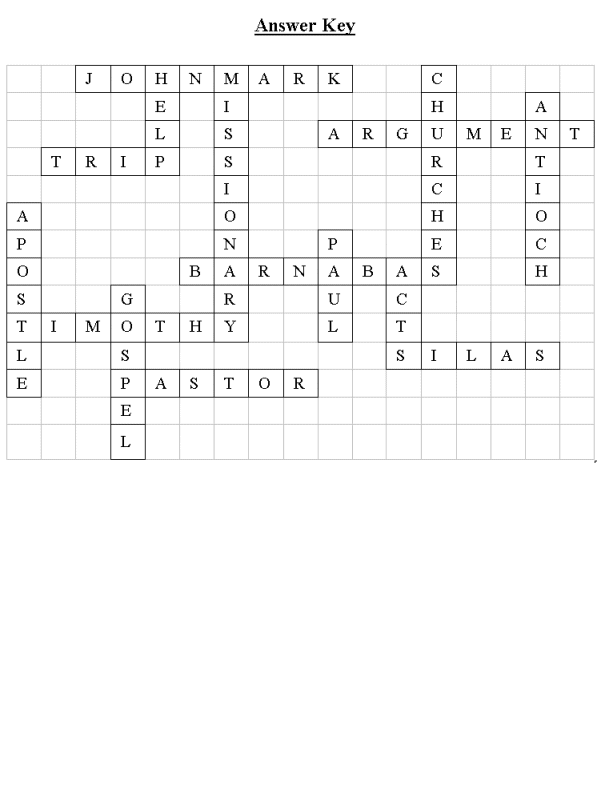 John Mark Crossword Puzzle Answer Key
