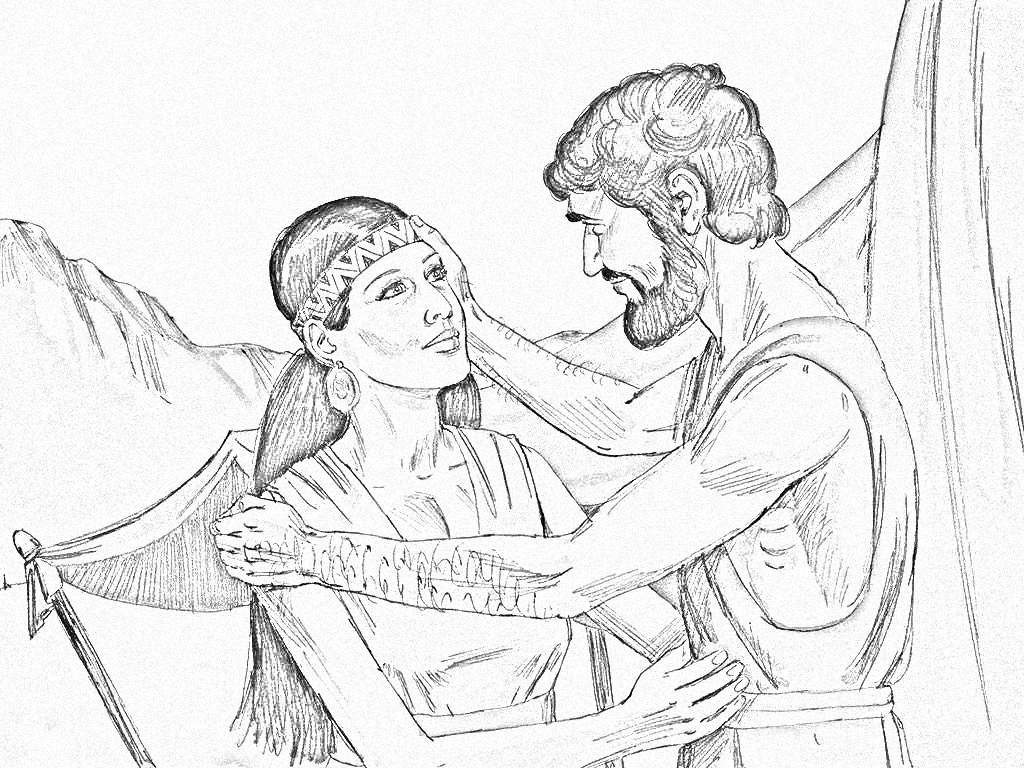 Rebekah meets isaac coloring page