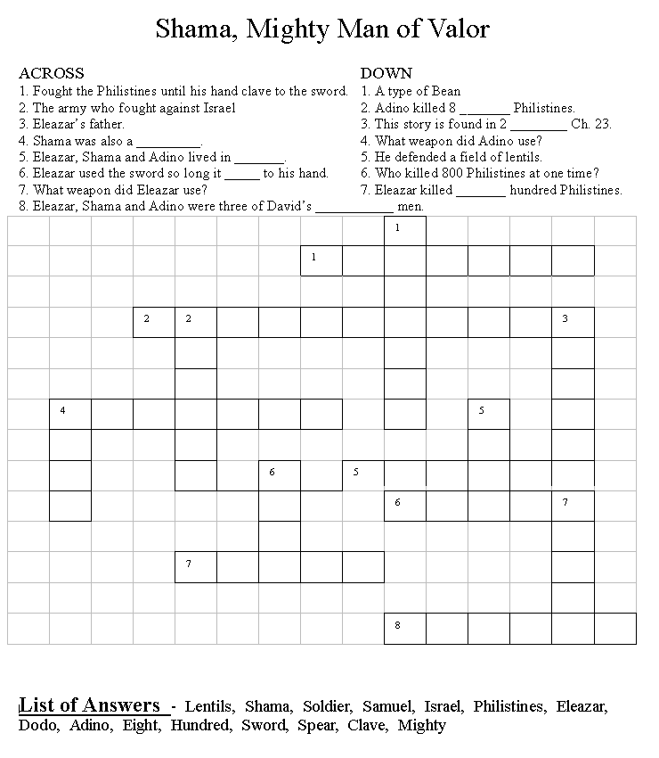 Bean Patch Bible story crossword puzzle
