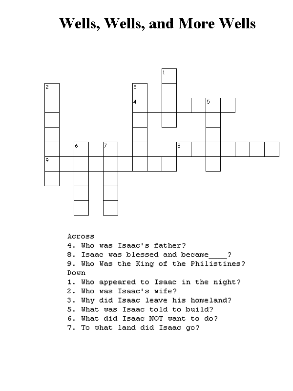 Wells Wells and More Wells Crossword Puzzle