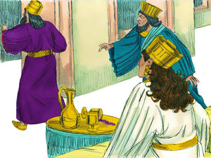 The King got up from
his seat and STORMED out of the room into the palace garden