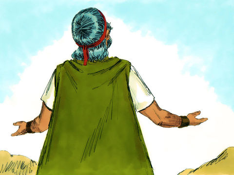 Moses slowly climbed the steep rugged mountain to talk with the Lord