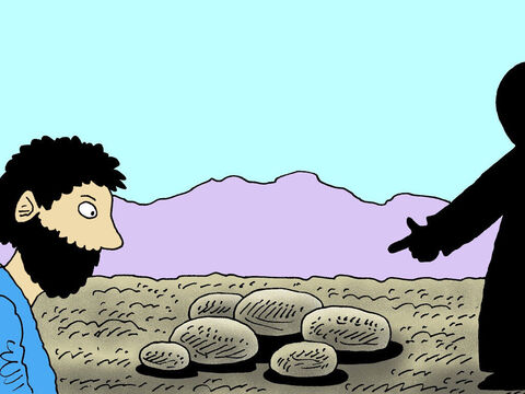 Satan tempted Jesus commanding Him to turn the stones into bread