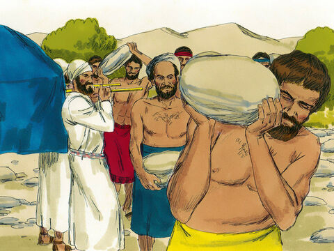 Joshua told the 12 selected men to each pick up a large stone