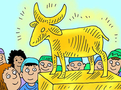 Aaron melted the golden earrings in a very hot fire and made a statue of a calf out of the gold