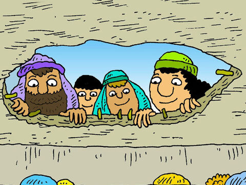 Four friends set down the lame man in his bed right in front of Jesus