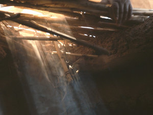 They frantically removed the slates from the roof and dug a big hole to lower him through