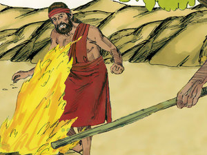 A flame of fire rose up and consumed every bit of the food