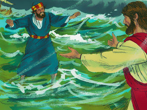 Peter climbed out without looking away from Jesus
