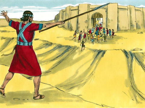 Joshua kept pointing his spear at the city until all the people of Ai were no more