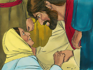 She bowed on the street at Jesus feet and told Him her story about being sick for 12 years and how none of the doctors could help her. She confessed that she was the one that had touched Him