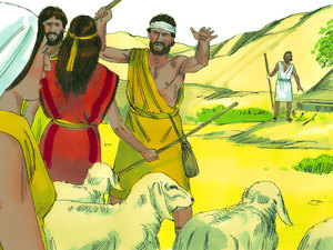 A band of herders arrived with their livestock chasing away the women and their livestock