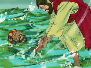 Jesus reached down and helped Peter