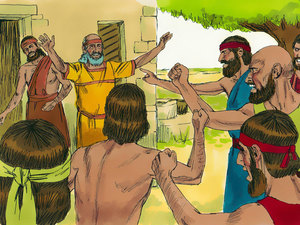 An angry crowd had gathered at Gideon\'s father\'s house