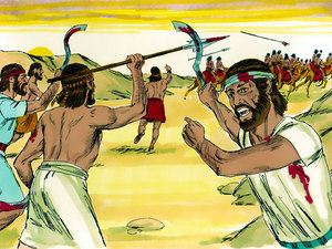 In all the confusion the Lord caused the enemy troops to begin fighting and killing each other from one end of the camp to the other