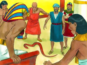 Aaron cast his rod in front of the feet of Pharaoh