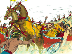 The iron chariots began to get stuck and sink in the mud