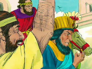 Haman relunctantly dressed Mordecai up in the Kings robe and crown and
led him through the city on the Kings personal horse shouting
THIS MAN IS BEING HONORED GREATLY BY THE KING