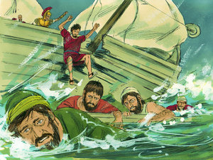 Some were able to swim ashore while others used wood from the damaged ship to float to land