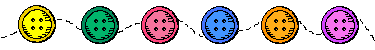A line of colorful four-holed buttons connected by a single thread