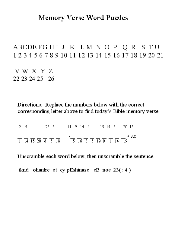 Ephesians 4 verse 32 Bile Verse Word Puzzle