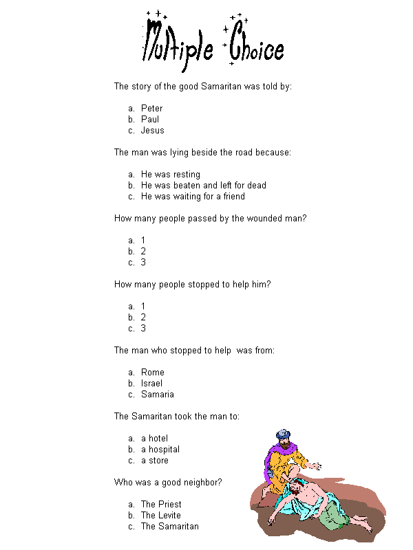 Childrens Chapel Good Samaritan Multiple Choice